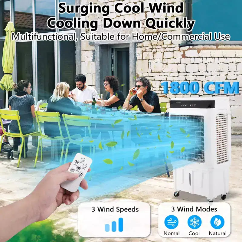 Portable Evaporative Swamp Cooler with 120 Oscillation, 3 Modes & Speeds, Water Cooling Fan for Indoor/Outdoor Patio, Garage & Commercial Use