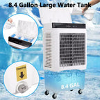 Portable Evaporative Swamp Cooler with 120 Oscillation, 3 Modes & Speeds, Water Cooling Fan for Indoor/Outdoor Patio, Garage & Commercial Use