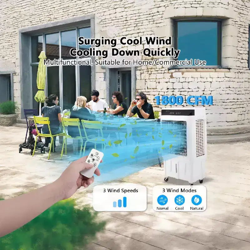 Portable Evaporative Swamp Cooler with 120 Oscillation, 3 Modes & Speeds, Water Cooling Fan for Indoor/Outdoor Patio, Garage & Commercial Use