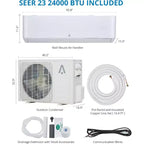 24,000 BTU 23 SEER2 Mini Split AC/Heat Pump - WiFi Smart, Wall Mounted, White, Cools/Heats 1500 Sq.Ft, Includes 16ft Copper Line Kit