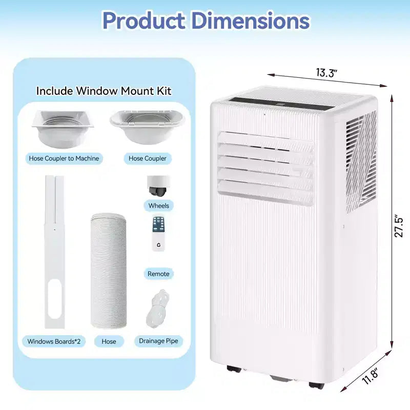 8,000 BTU 3-in-1 Portable Air Conditioner - White, 1 Unit, Quiet AC for 420 Sq.Ft Rooms, Includes Remote & Window Kit for Home/Office/Dorm
