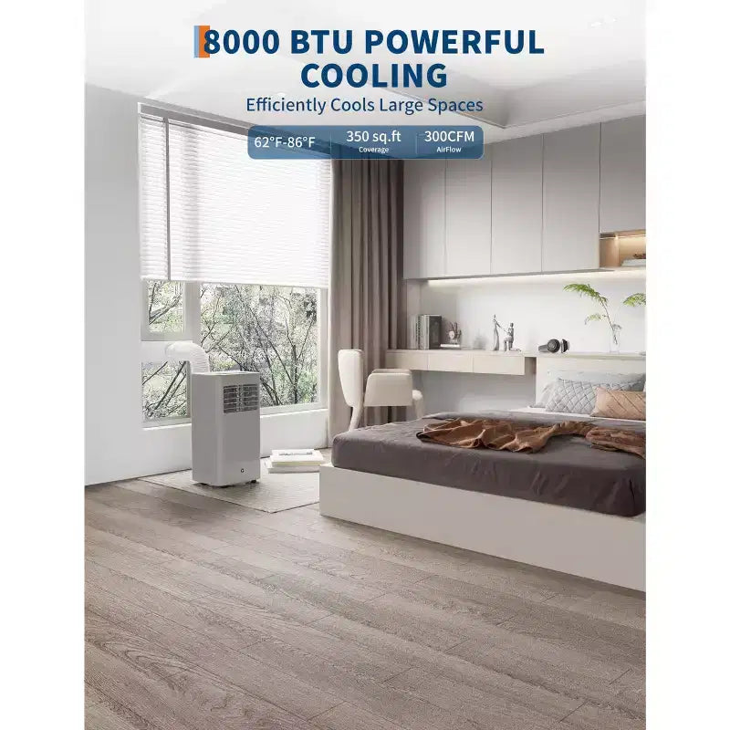 8,000 BTU 3-in-1 Portable AC - Grey (NPLI9A-05CX1E), 1 Unit, Quiet 2-Speed Cooling for Home/Dorm/Office, Includes Window Kit & Remote