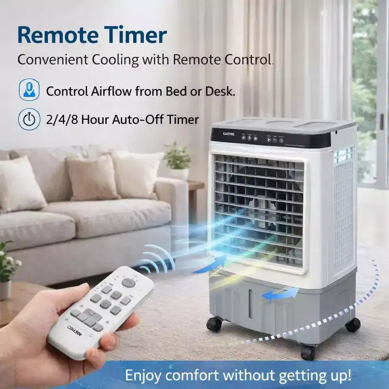Portable Air Conditioner Fan - 3-Speed White+Grey Evaporative Cooler (1 Pack) | 31L Capacity with Remote for Bedroom/Dorm/Office