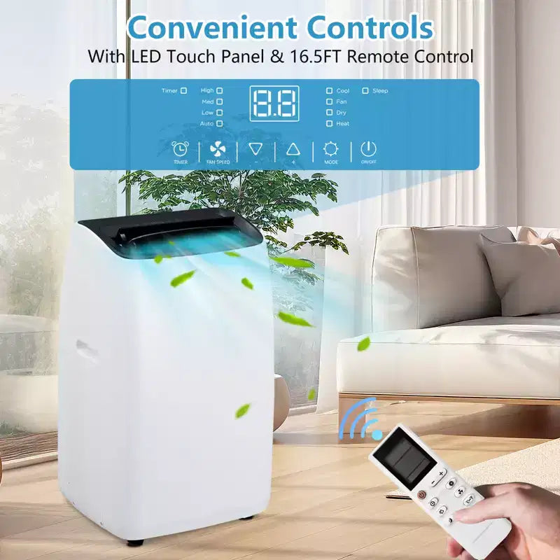 14,000 BTU Portable AC - 4-in-1 White Floor Unit (1 Pack) for Large Rooms Up to 750 Sq.Ft | Heater & Dehumidifier Included