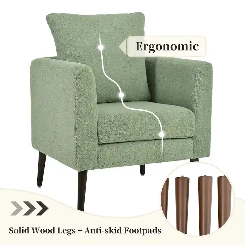 Sillón tapizado verde 26.77 con patas de madera maciza