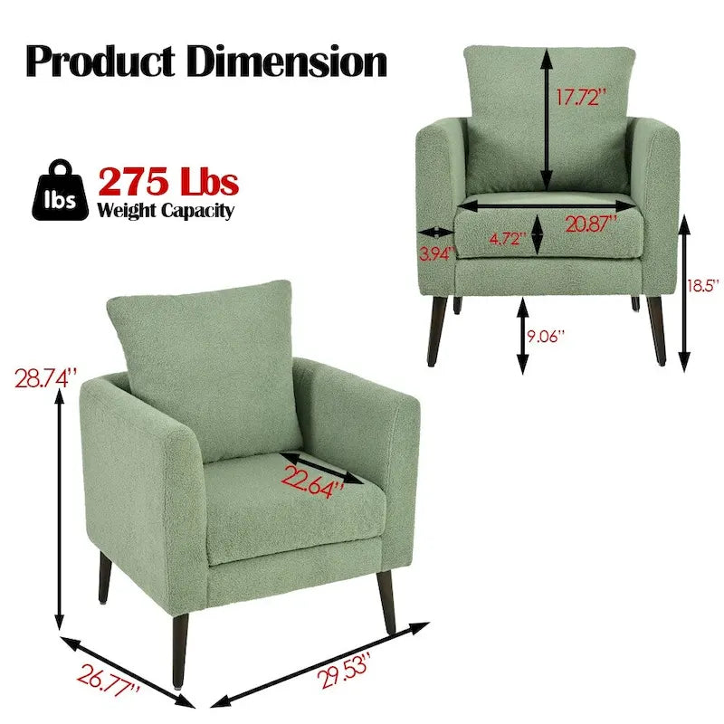 Sillón tapizado verde 26.77 con patas de madera maciza