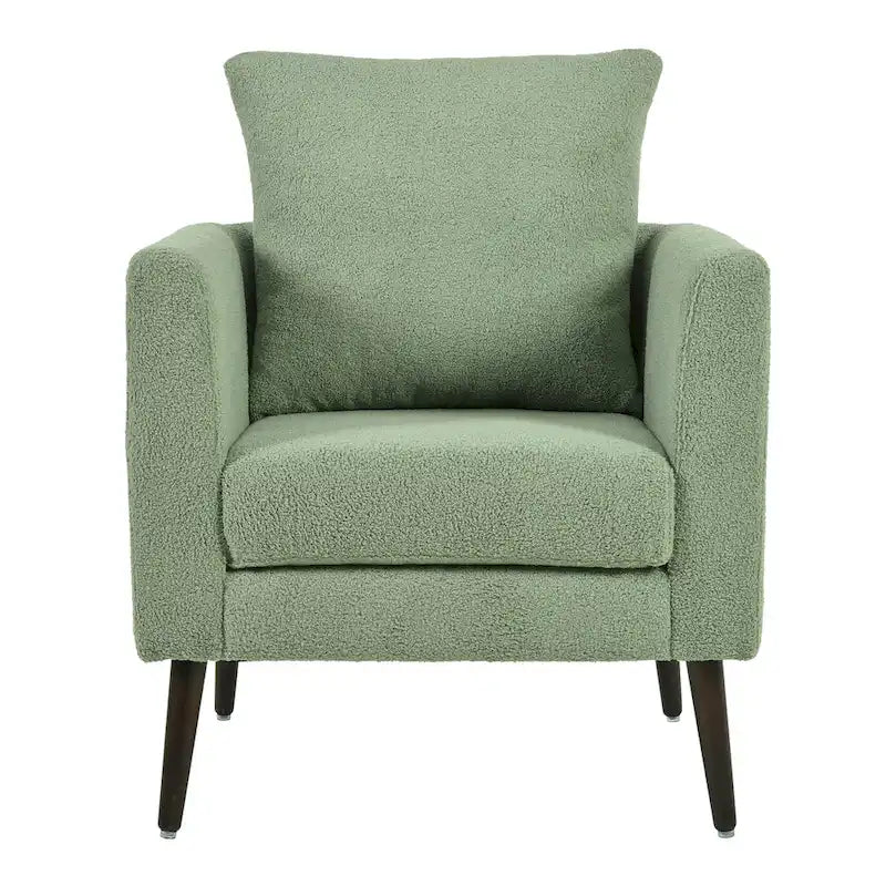 Sillón tapizado verde 26.77 con patas de madera maciza