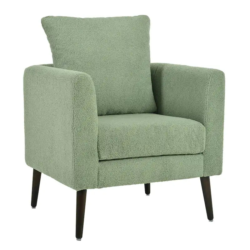 Sillón tapizado verde 26.77 con patas de madera maciza