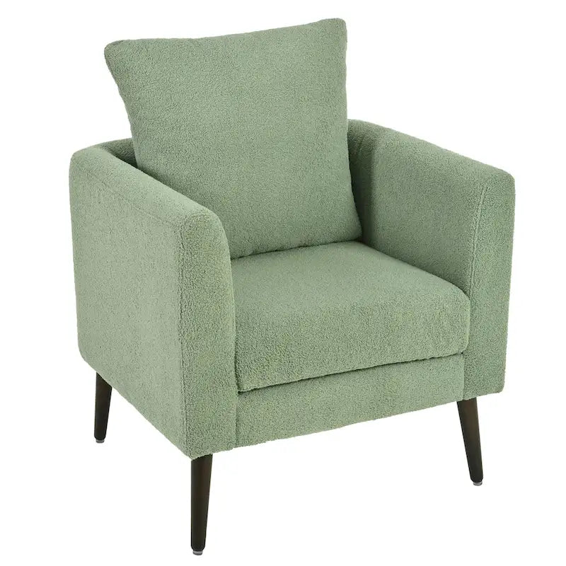 Sillón tapizado verde 26.77 con patas de madera maciza