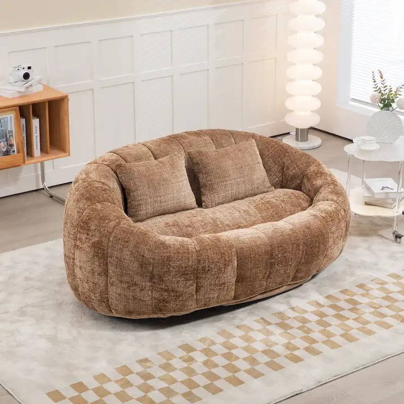 Sillón Chaise Lounge Moderno de Chenilla Café 59