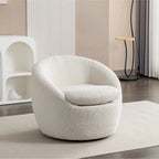 Sillón barril tapizado en bouclé blanco crema 31 con base giratoria