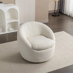 Sillón barril tapizado en bouclé blanco crema 31 con base giratoria