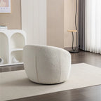 Sillón barril tapizado en bouclé blanco crema 31 con base giratoria