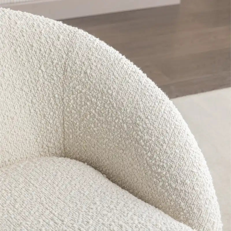 Sillón barril tapizado en bouclé blanco crema 31 con base giratoria
