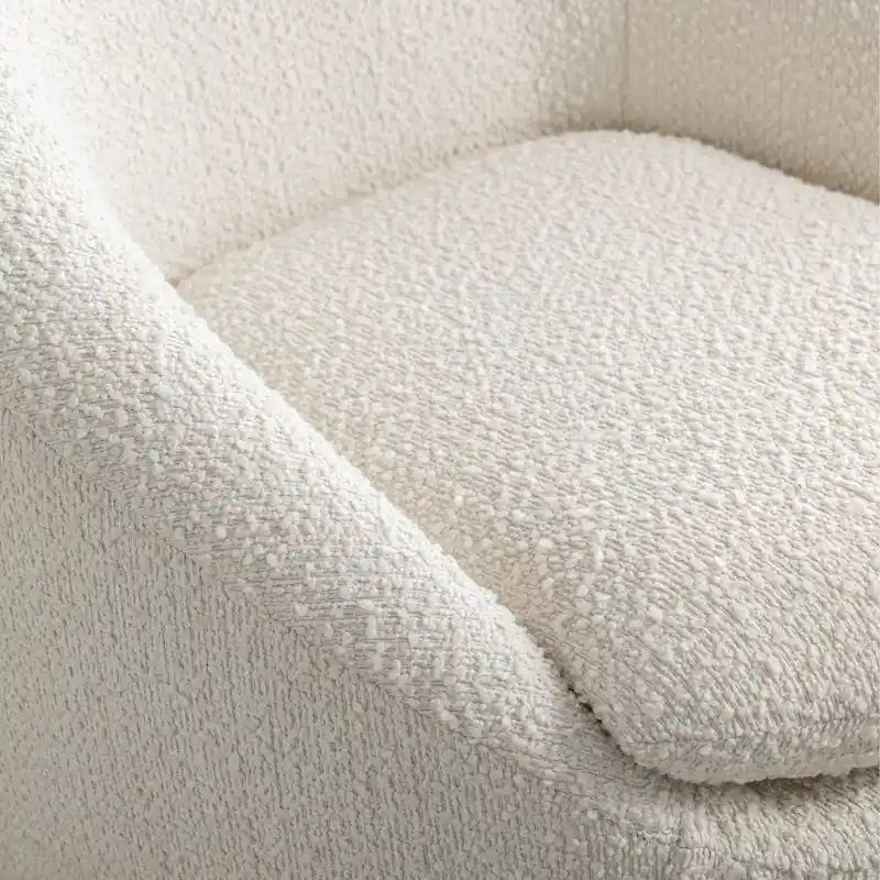 Sillón barril tapizado en bouclé blanco crema 31 con base giratoria