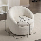 Sillón barril tapizado en bouclé blanco crema 31 con base giratoria