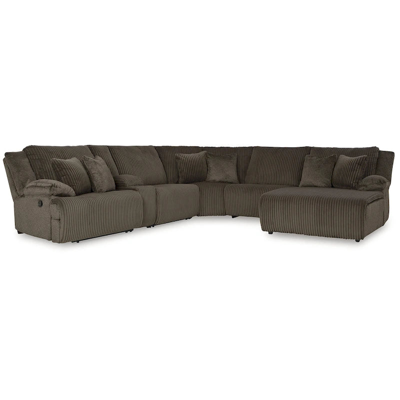 Seccional Reclinable de 6 Piezas Top Tier Marrón con Chaise - 147W x 134D x 41H