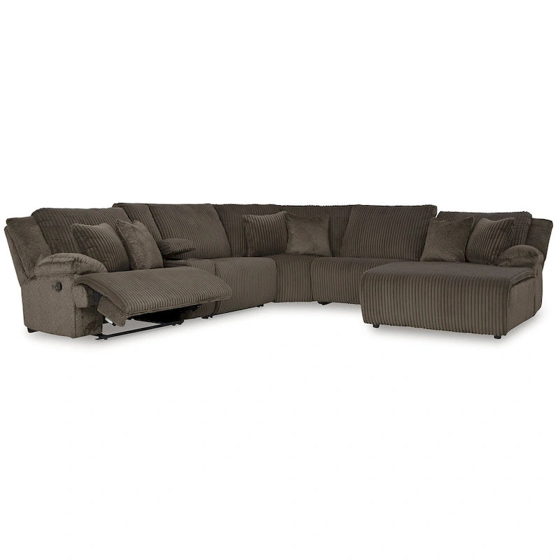 Seccional Reclinable de 6 Piezas Top Tier Marrón con Chaise - 147W x 134D x 41H