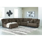 Seccional Reclinable de 6 Piezas Top Tier Marrón con Chaise - 147W x 134D x 41H