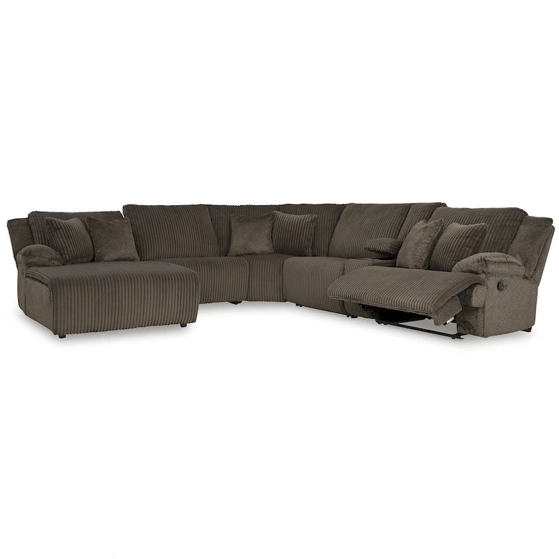 Seccional Reclinable de 6 Piezas Top Tier Marrón con Chaise - 147W x 134D x 41H