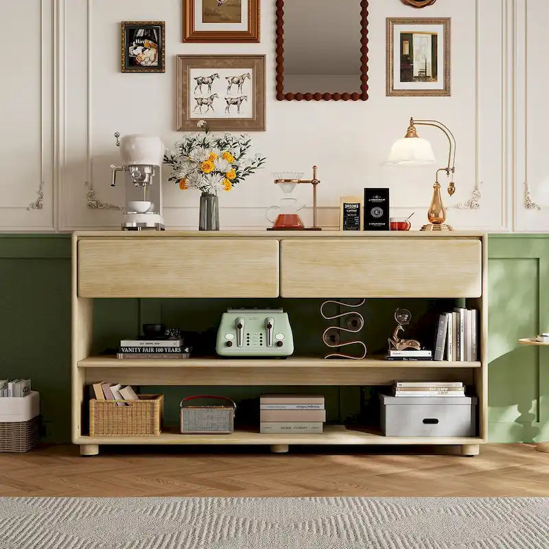 Mesa consola con cajones y estantes para sala de estar, recibidor