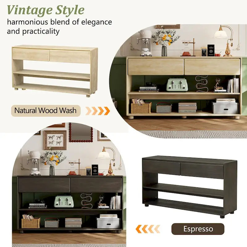 Mesa consola con cajones y estantes para sala de estar, recibidor