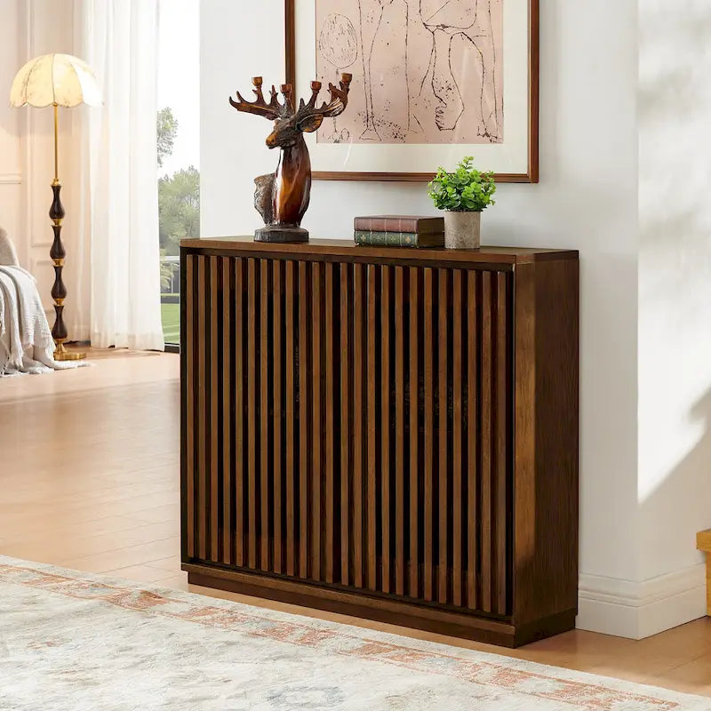 Aparador moderno acanalado y ahuecado con 2 orificios para cables, mueble de almacenamiento tipo buffet, gabinete de almacenamiento para sala de estar