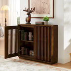 Aparador moderno acanalado y ahuecado con 2 orificios para cables, mueble de almacenamiento tipo buffet, gabinete de almacenamiento para sala de estar