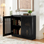 Aparador moderno acanalado y ahuecado con 2 orificios para cables, mueble de almacenamiento tipo buffet, gabinete de almacenamiento para sala de estar