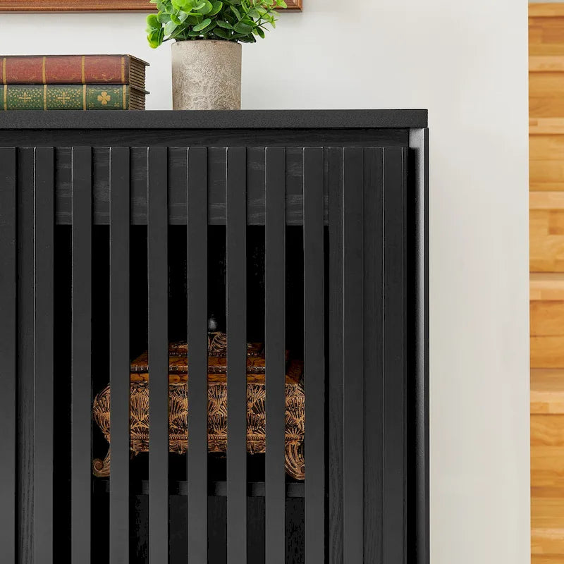 Aparador moderno acanalado y ahuecado con 2 orificios para cables, mueble de almacenamiento tipo buffet, gabinete de almacenamiento para sala de estar