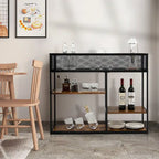 Mesa consola de 4 niveles con cesta de alambre, mesa de sofá estrecha con estante