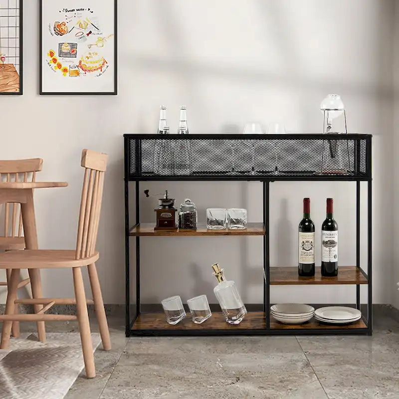 Mesa consola de 4 niveles con cesta de alambre, mesa de sofá estrecha con estante