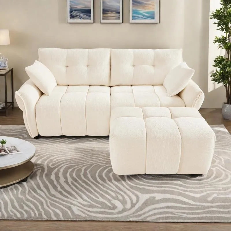 Sofá de 2 plazas de chenilla de 78,7 pulgadas con otomana, diseño minimalista y cojines de alta resistencia