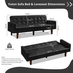 Sofá cama futón de piel sintética de mediados de siglo de 74 pulgadas, sofá de 3 plazas con botones para sala de estar o dormitorio