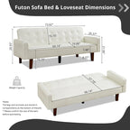 Sofá cama futón de piel sintética de mediados de siglo de 74 pulgadas, sofá de 3 plazas con botones para sala de estar o dormitorio