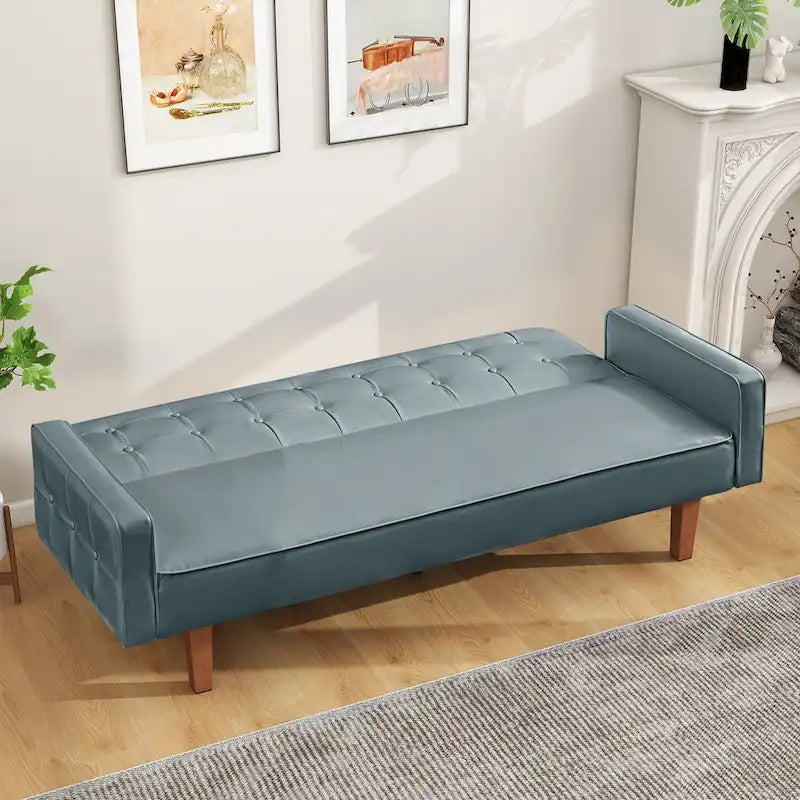 Sofá cama futón de piel sintética de mediados de siglo de 74 pulgadas, sofá de 3 plazas con botones para sala de estar o dormitorio