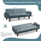 Sofá cama futón de piel sintética de mediados de siglo de 74 pulgadas, sofá de 3 plazas con botones para sala de estar o dormitorio