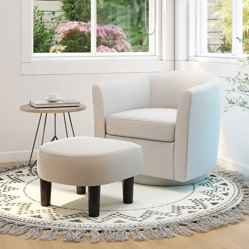 Sillón Giratorio con Otomana Reposapiés y Respaldo Curvo