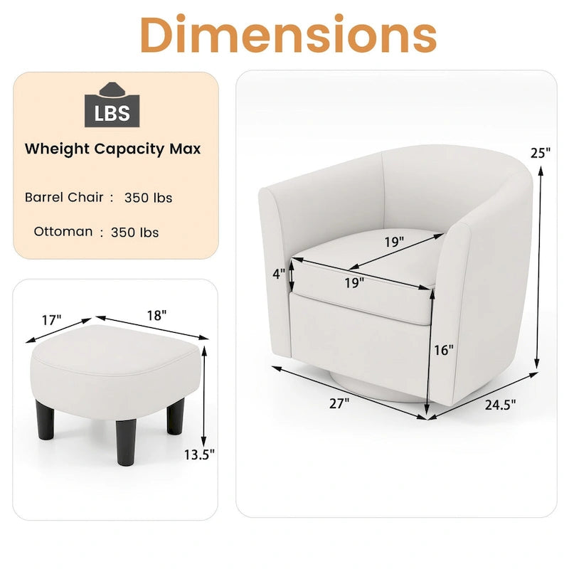 Sillón Giratorio con Otomana Reposapiés y Respaldo Curvo