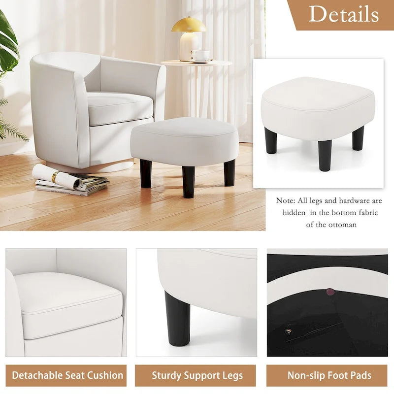 Sillón Giratorio con Otomana Reposapiés y Respaldo Curvo