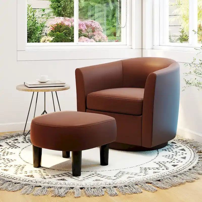 Sillón Giratorio con Otomana Reposapiés y Respaldo Curvo