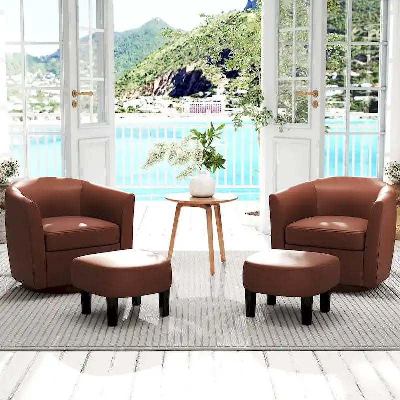 Sillón Giratorio con Otomana Reposapiés y Respaldo Curvo