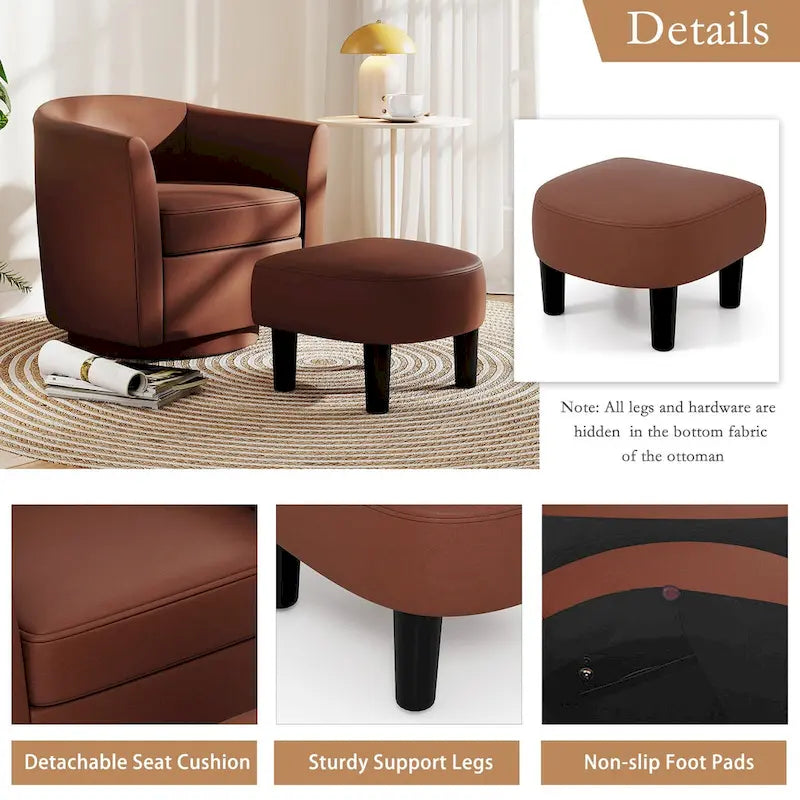 Sillón Giratorio con Otomana Reposapiés y Respaldo Curvo
