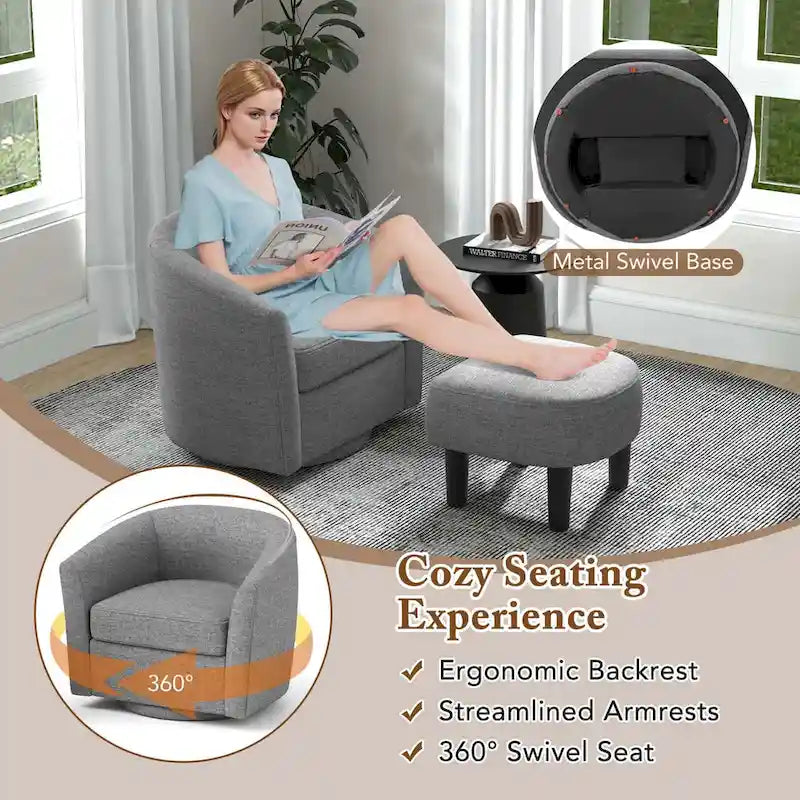 Sillón Giratorio con Otomana Reposapiés y Respaldo Curvo