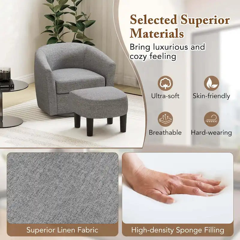 Sillón Giratorio con Otomana Reposapiés y Respaldo Curvo