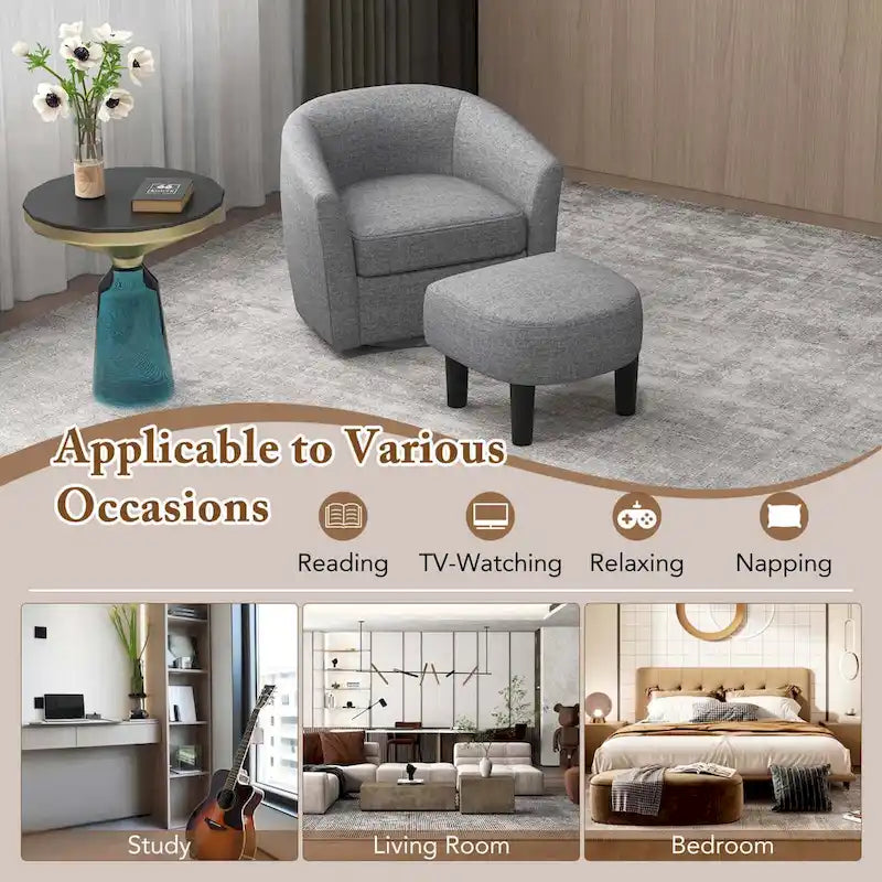 Sillón Giratorio con Otomana Reposapiés y Respaldo Curvo