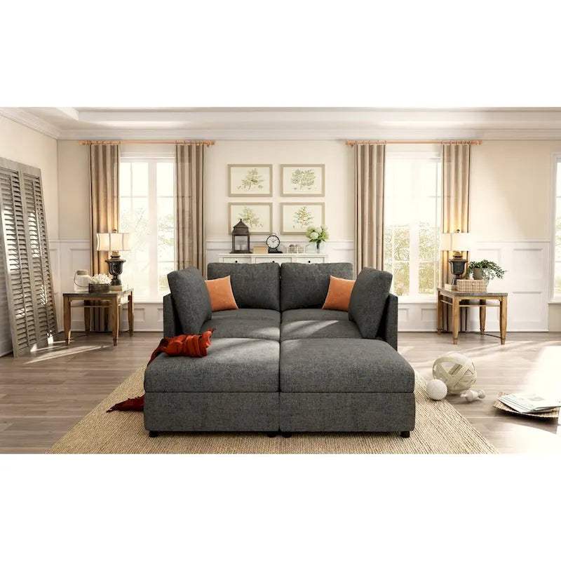Sofá seccional modular en forma de U de 4 plazas gris 123 con otomanas de almacenamiento
