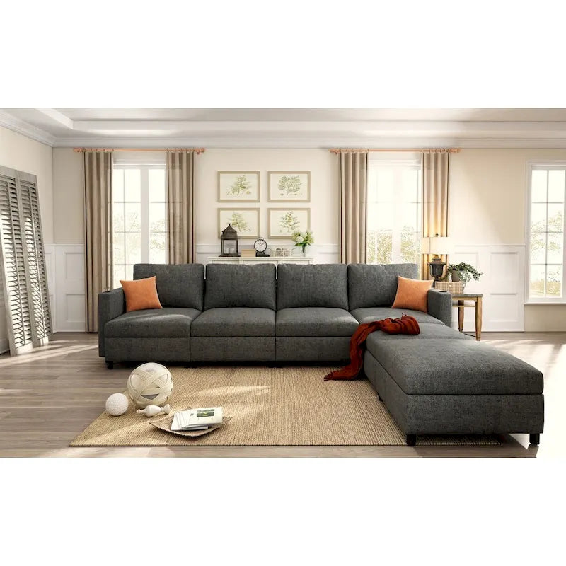 Sofá seccional modular en forma de U de 4 plazas gris 123 con otomanas de almacenamiento