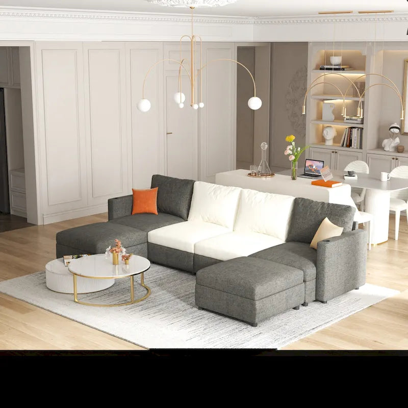 Sofá seccional modular en forma de U de 4 plazas gris 123 con otomanas de almacenamiento