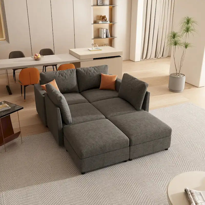 Sofá seccional modular en forma de U de 4 plazas gris 123 con otomanas de almacenamiento